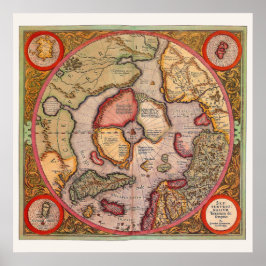 Poster Mapa Antigo do Polo Norte por Mercator