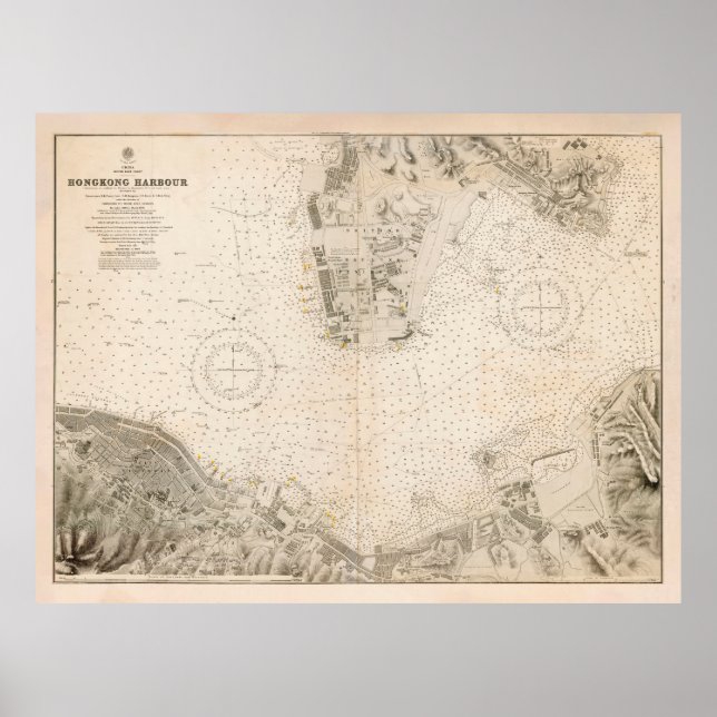 Poster Mapa antigo do porto de Hong Kong (1912) (Frente)