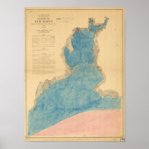 Póster Mapa antigo do porto de New Haven Connecticut