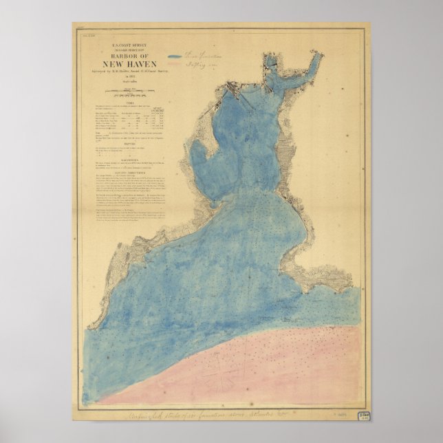 Póster Mapa antigo do porto de New Haven Connecticut (Frente)