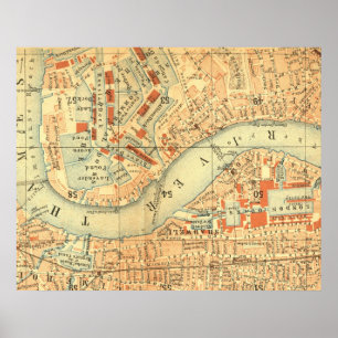 Póster Mapa antigo do rio Tames, situado em Londres