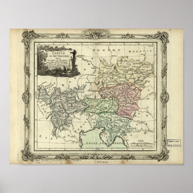 Poster Mapa antigo do Sacro Império Romano, Áustria 1792 (Frente)