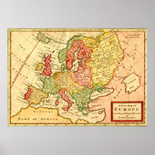 Póster Mapa antigo do século XVIII da Europa Herman Moll