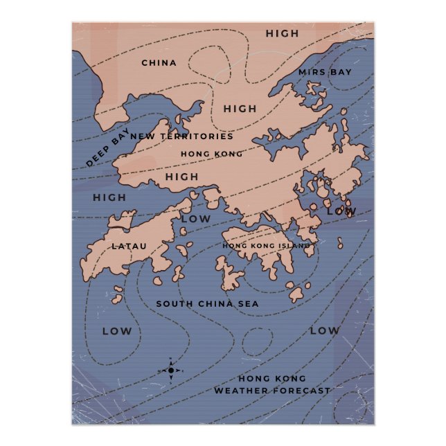 Póster Mapa Antigo do Tempo de Hong Kong (Frente)