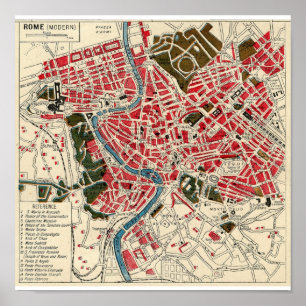 Póster Mapa antigo do vintage de Roma