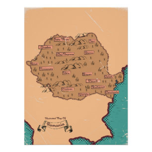 Póster Mapa Antigo dos Condados da Roménia