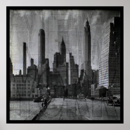 Póster Mapa Antigo e Foto Retro de Nova York