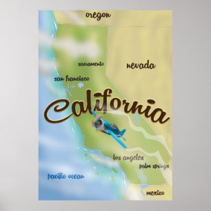 Poster Mapa antigo e pôster de viagem da Califórnia EUA