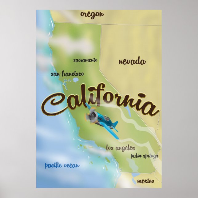 Poster Mapa antigo e pôster de viagem da Califórnia EUA (Frente)