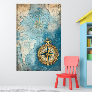 Poster mapa antigo estilizado sobreposto a uma grande bús