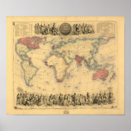 Póster Mapa antigo - O Império Britânico 1850