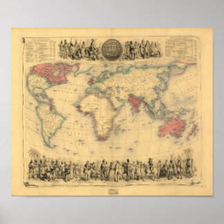 Póster Mapa antigo - O Império Britânico 1850