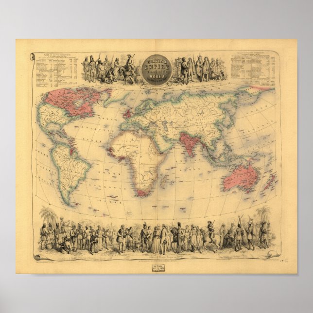 Póster Mapa antigo - O Império Britânico 1850 (Frente)