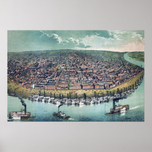 Póster Mapa Antigo Saint Louis Missouri Rio Mississippi