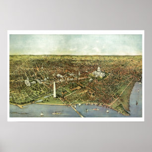 Poster Mapa antigo, Vista Panorâmica de Washington DC