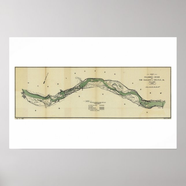 Poster Mapa Antiquado do Rio Columbia Washington (Frente)