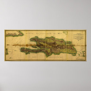 Poster Mapa Antiquário Clássico 1805 de Hispaniola