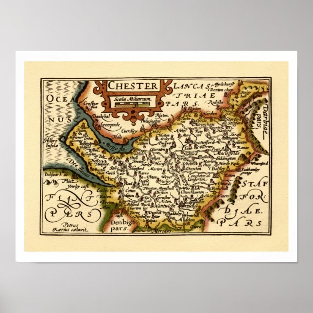 Poster Mapa Antiquário do Condado de Cheshire (Chester) I (Frente)