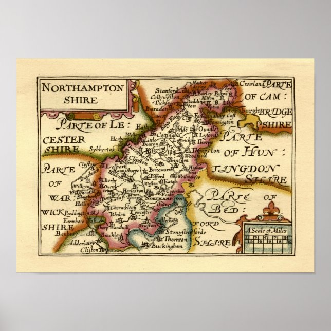 Poster Mapa Antiquário do Condado de Northamptonshire (Frente)