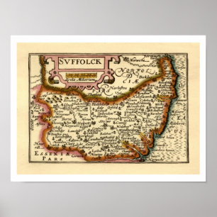 Poster Mapa Antiquário do Condado de Suffolk (Suffolck) I
