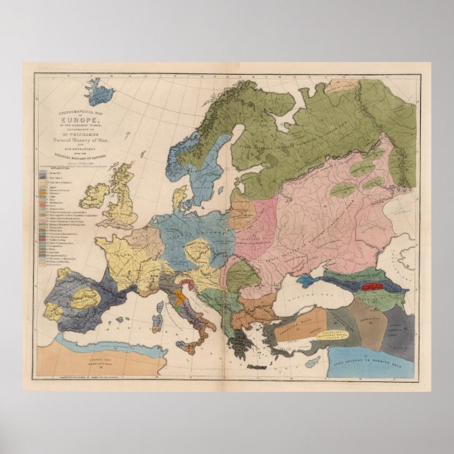 Poster Mapa antropológico da Europa (1861) (Frente)
