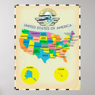 Poster Mapa ao estilo Vintage dos Estados Unidos