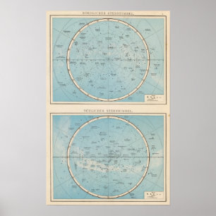 Póster Mapa Atlas Celeste do Céu N, S Estelar