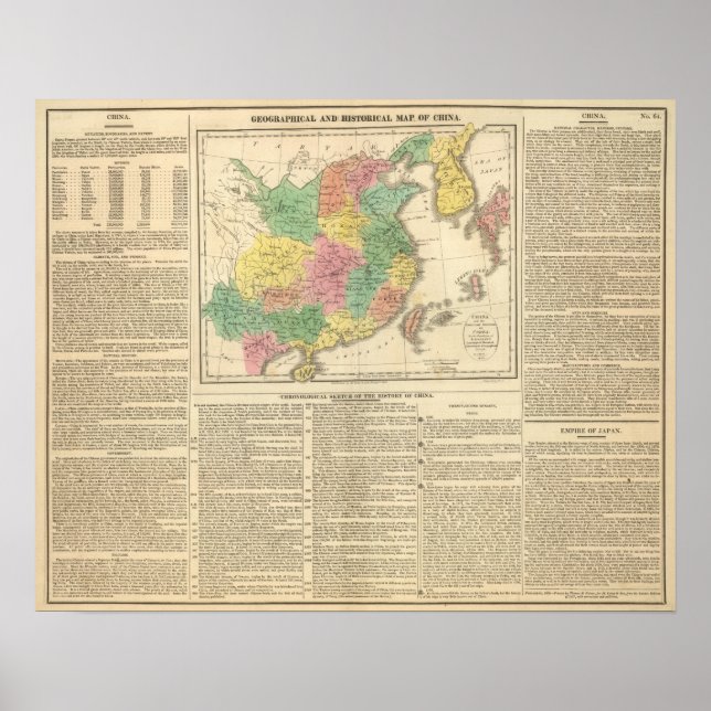 Póster Mapa Atlas da China e do Japão (Frente)