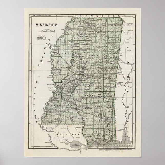 Póster Mapa Atlas do Mississippi (Frente)