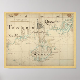Póster Mapa autêntico de 1690 piratas - tamanho maior