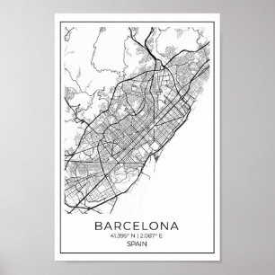 Poster Mapa BARCELONA - Mapa Preto E Branco