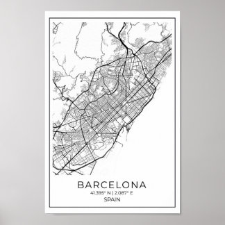 Poster Mapa BARCELONA - Mapa Preto E Branco