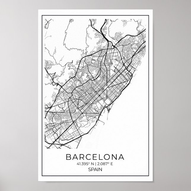 Poster Mapa BARCELONA - Mapa Preto E Branco (Frente)