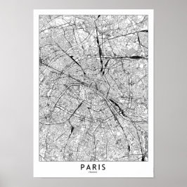 Poster Mapa Branco de Paris