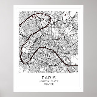 Poster Mapa Branco de Paris - Mapear Decoração de Arte de