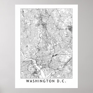 Poster Mapa Branco de Washington DC