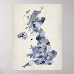 Póster Mapa BRITÂNICO da aguarela de Grâ Bretanha