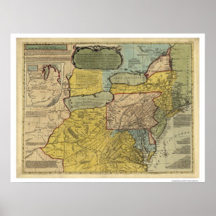 Póster Mapa britânico de América das colônias - 1771