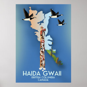 Poster mapa canadense da Colúmbia Britânica do haida gw