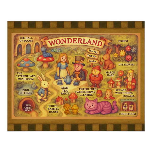 Póster Mapa Caprichoso das Aventuras de Alice no País das (Frente)