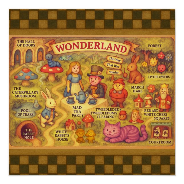 Póster Mapa Caprichoso das Aventuras de Alice no País das (Frente)