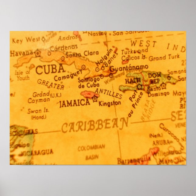 Poster Mapa Caribenho Antigo (Frente)