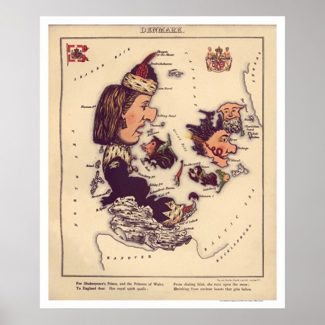 Póster Mapa caricatural dinamarquês 1868 (Frente)