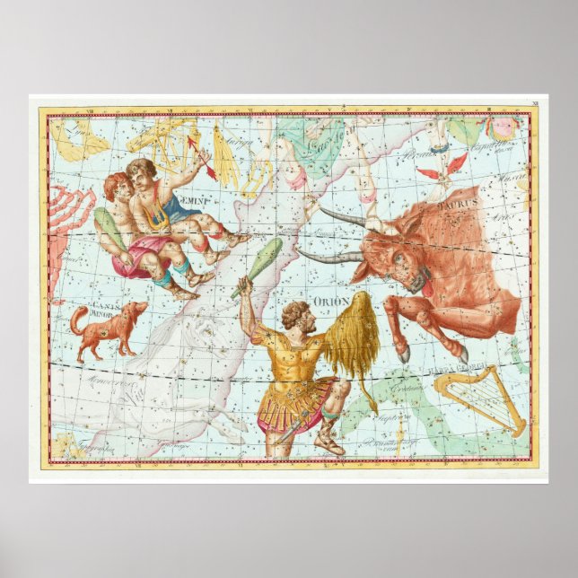 Poster Mapa Celeste Antigo Constelações (Frente)