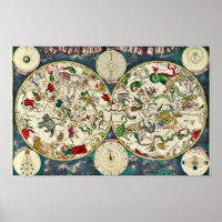 Mapa Celestial Antigo das Constelações 1670
