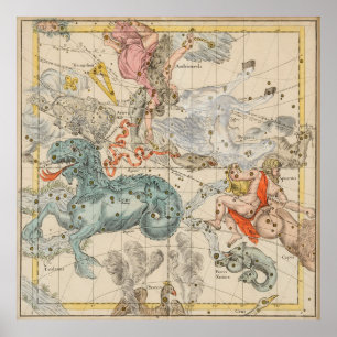 Póster Mapa celestial & astrológico do vintage (1693)