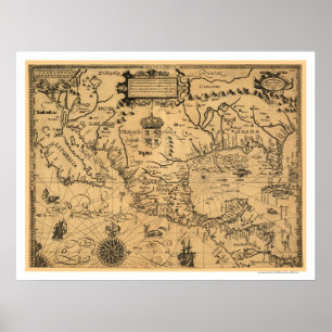 Poster Mapa clássico 1600 de América