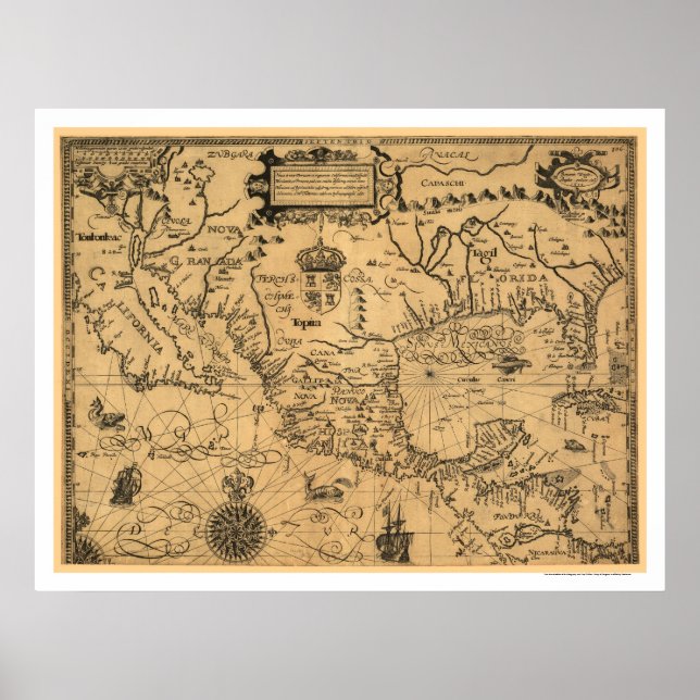 Poster Mapa clássico da América 1600 (Frente)