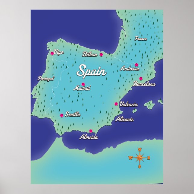 Poster Mapa Clássico Da Espanha (Frente)