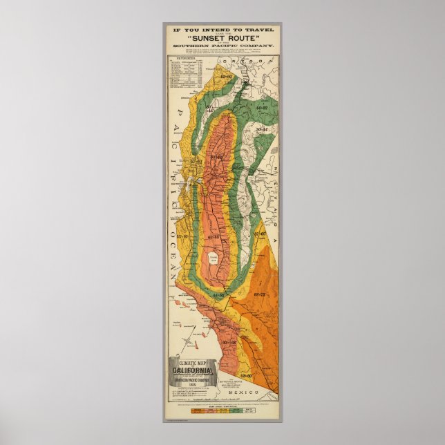 Poster Mapa climático da Califórnia (Frente)